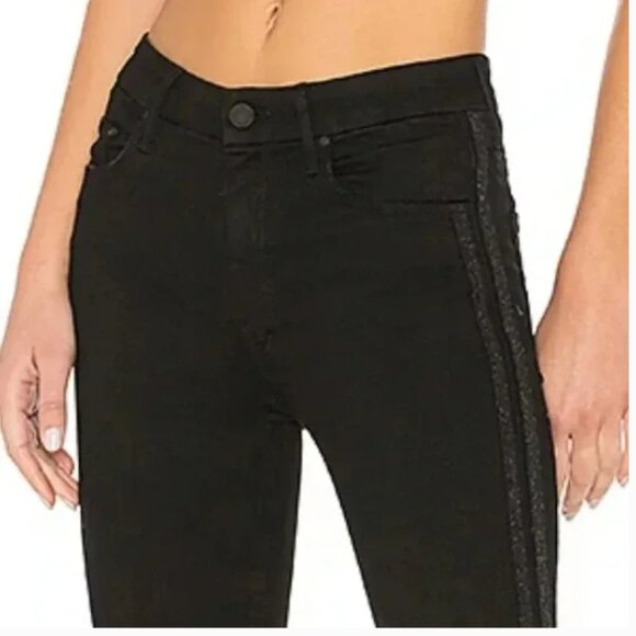 MOTHER Black High Waist Looker Ankle Fray Jeans in Guilty Party Racer Stripe 26 - Picture 2 of 16